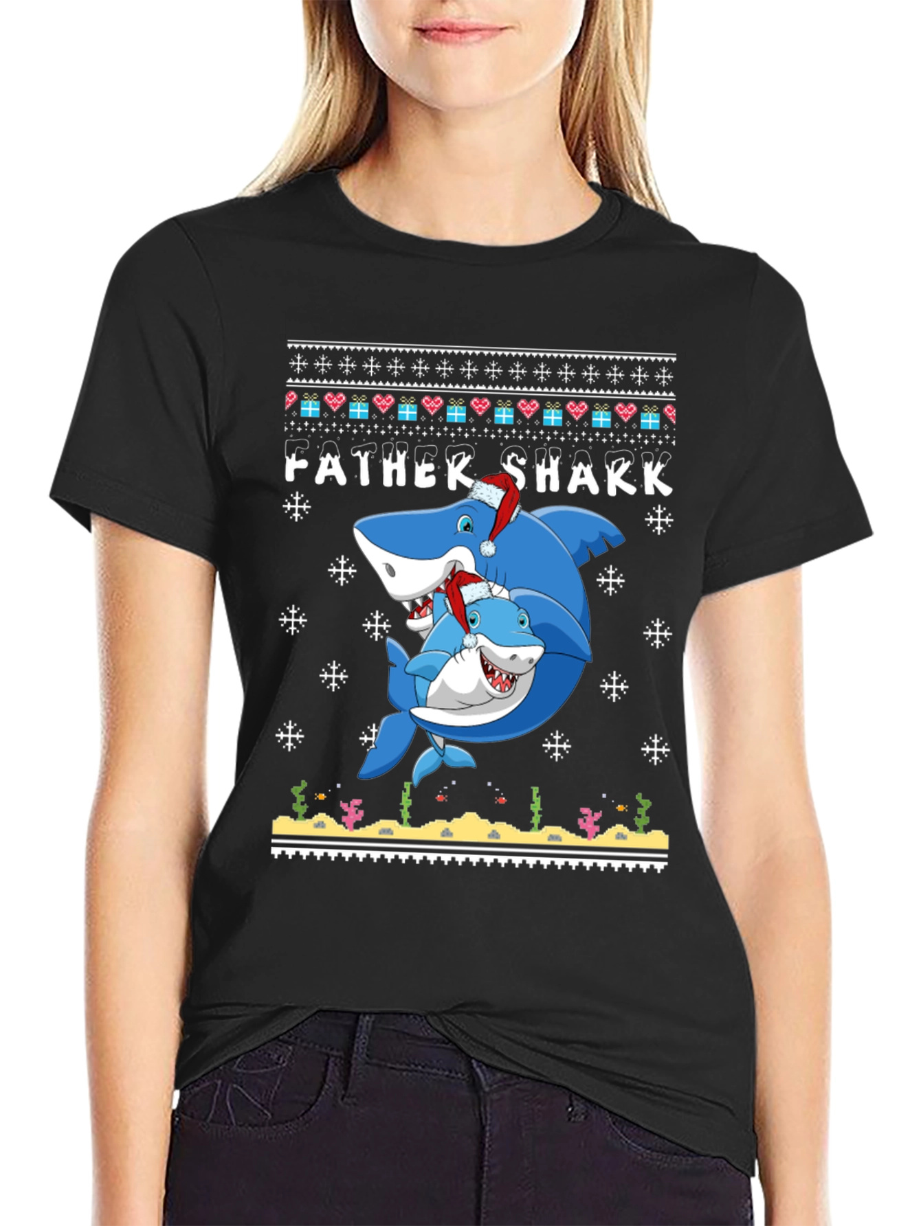 Father Shark Christmas Graphic T-Shirt