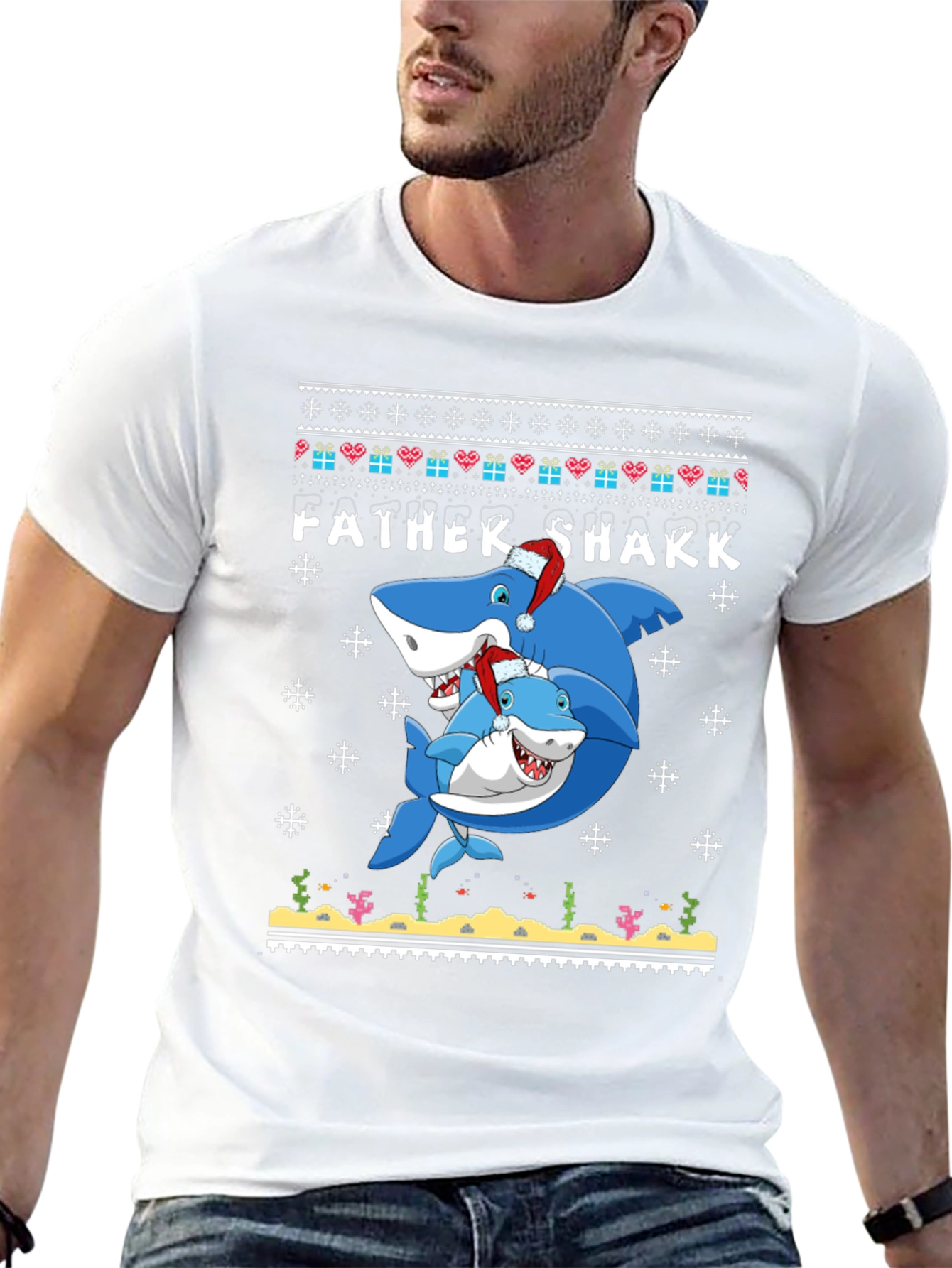 Father Shark Christmas Graphic T-Shirt