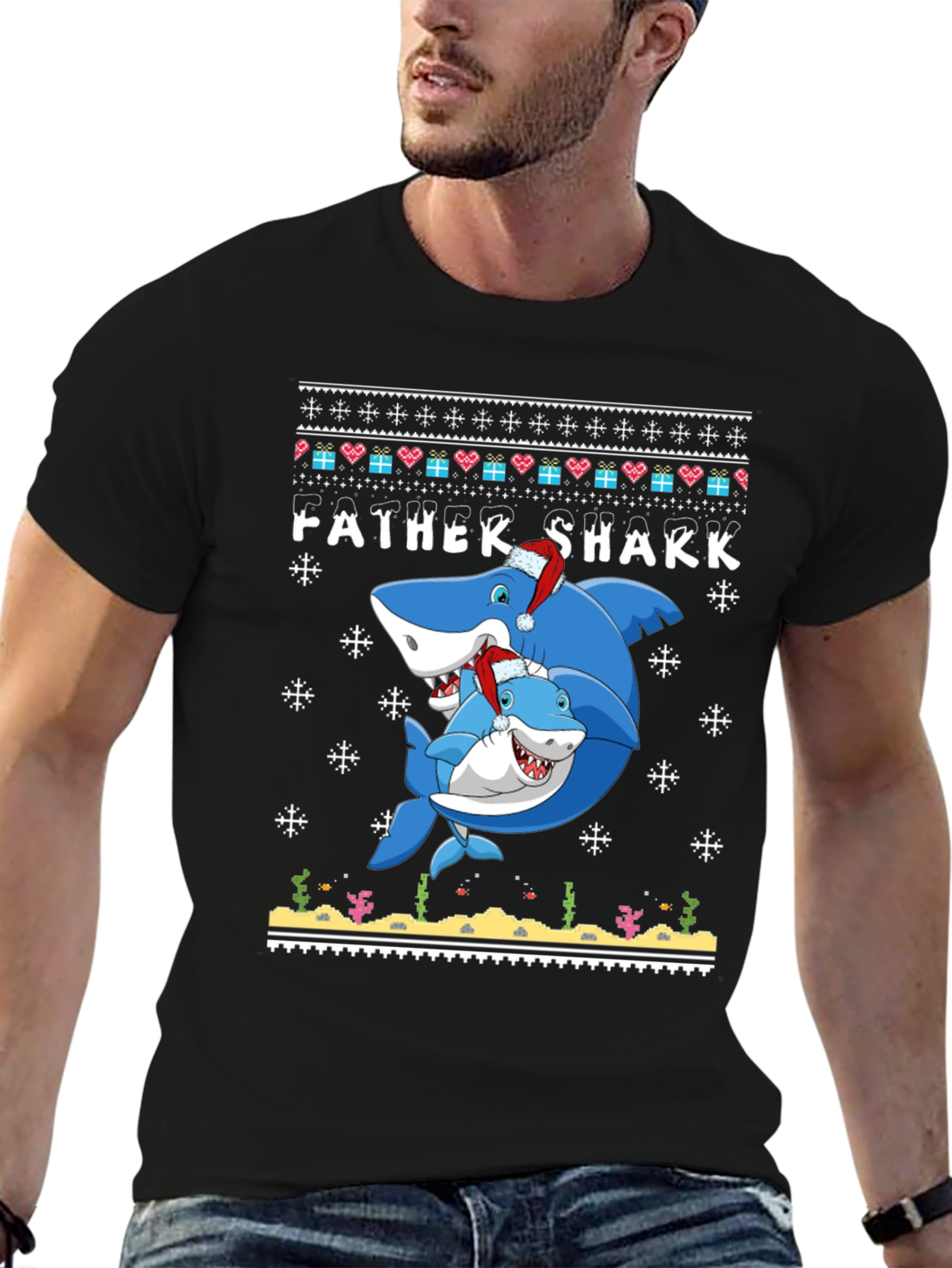 Father Shark Christmas Graphic T-Shirt