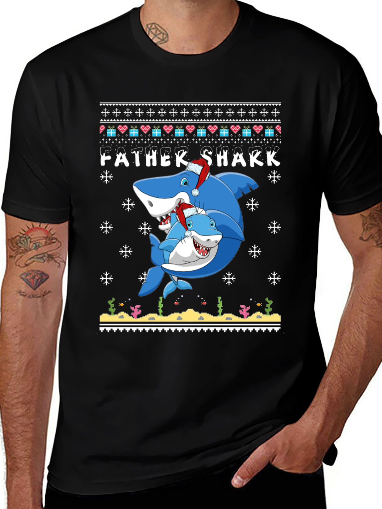 Father Shark Christmas Graphic T-Shirt