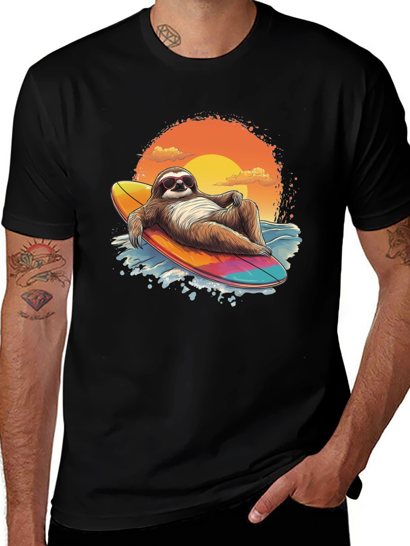 Surfing Sloth Graphic Tee - Relaxed Summer Vibes
