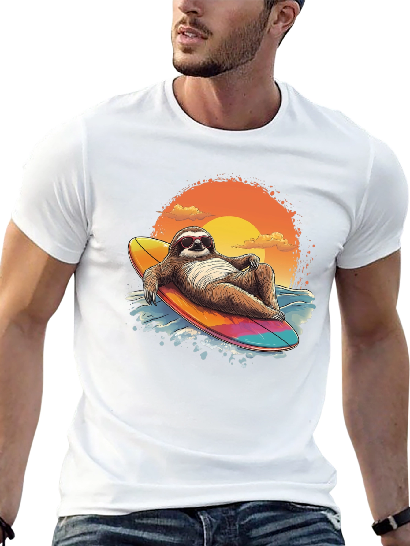 Surfing Sloth Graphic Tee - Relaxed Summer Vibes