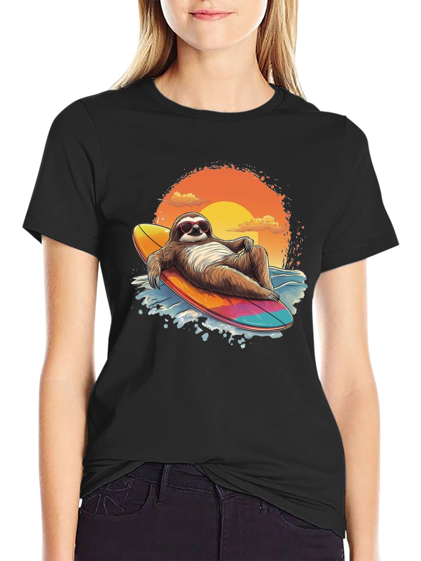 Surfing Sloth Graphic Tee - Relaxed Summer Vibes