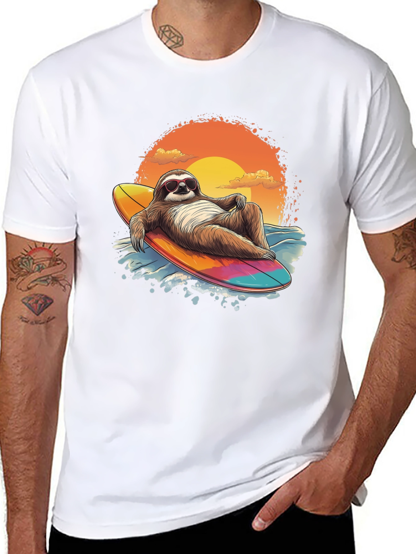 Surfing Sloth Graphic Tee - Relaxed Summer Vibes