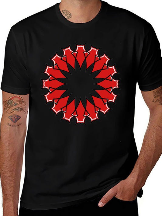 Black Tee with Red Geometric Mandala Design