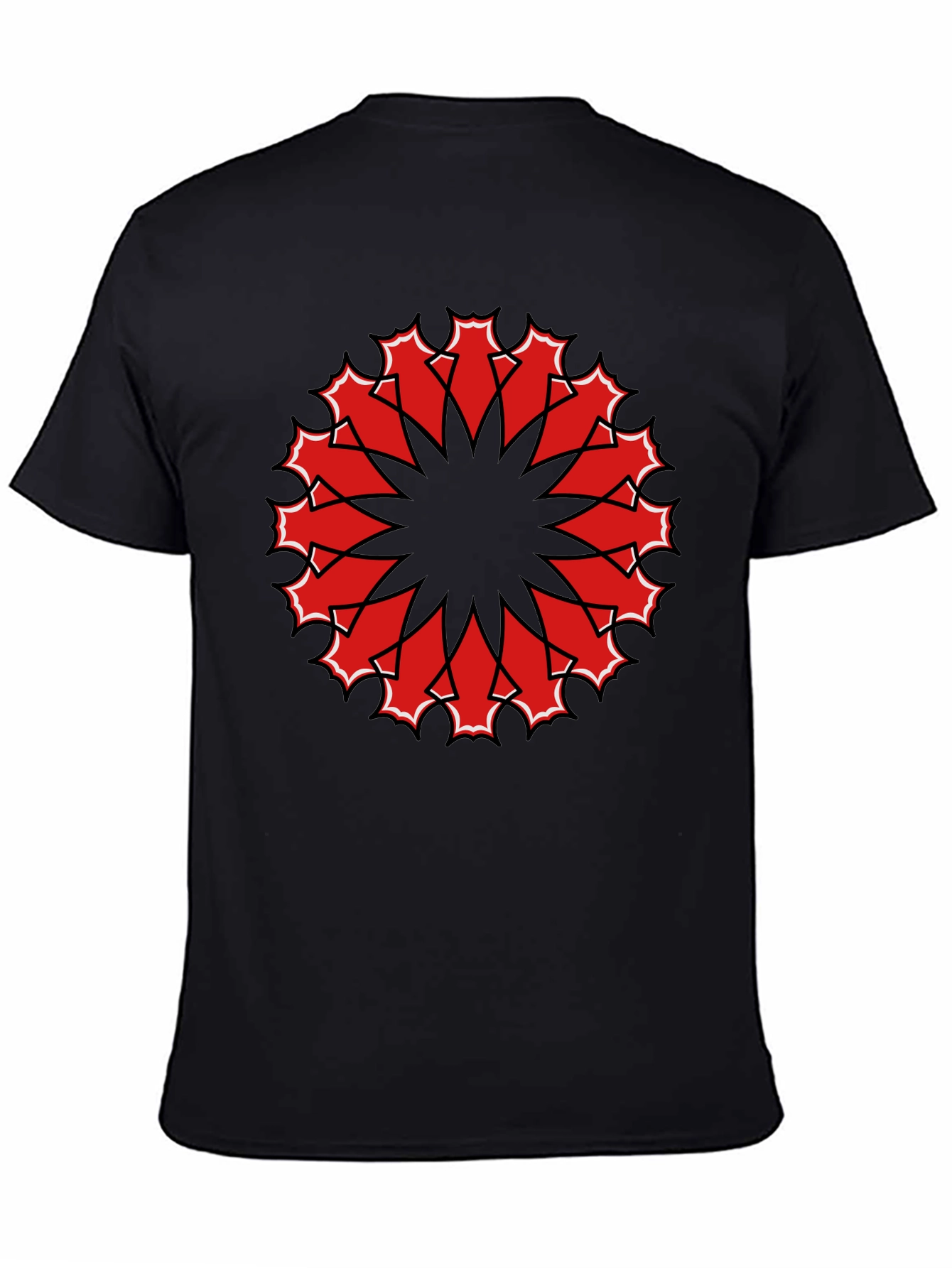 Black Tee with Red Geometric Mandala Design