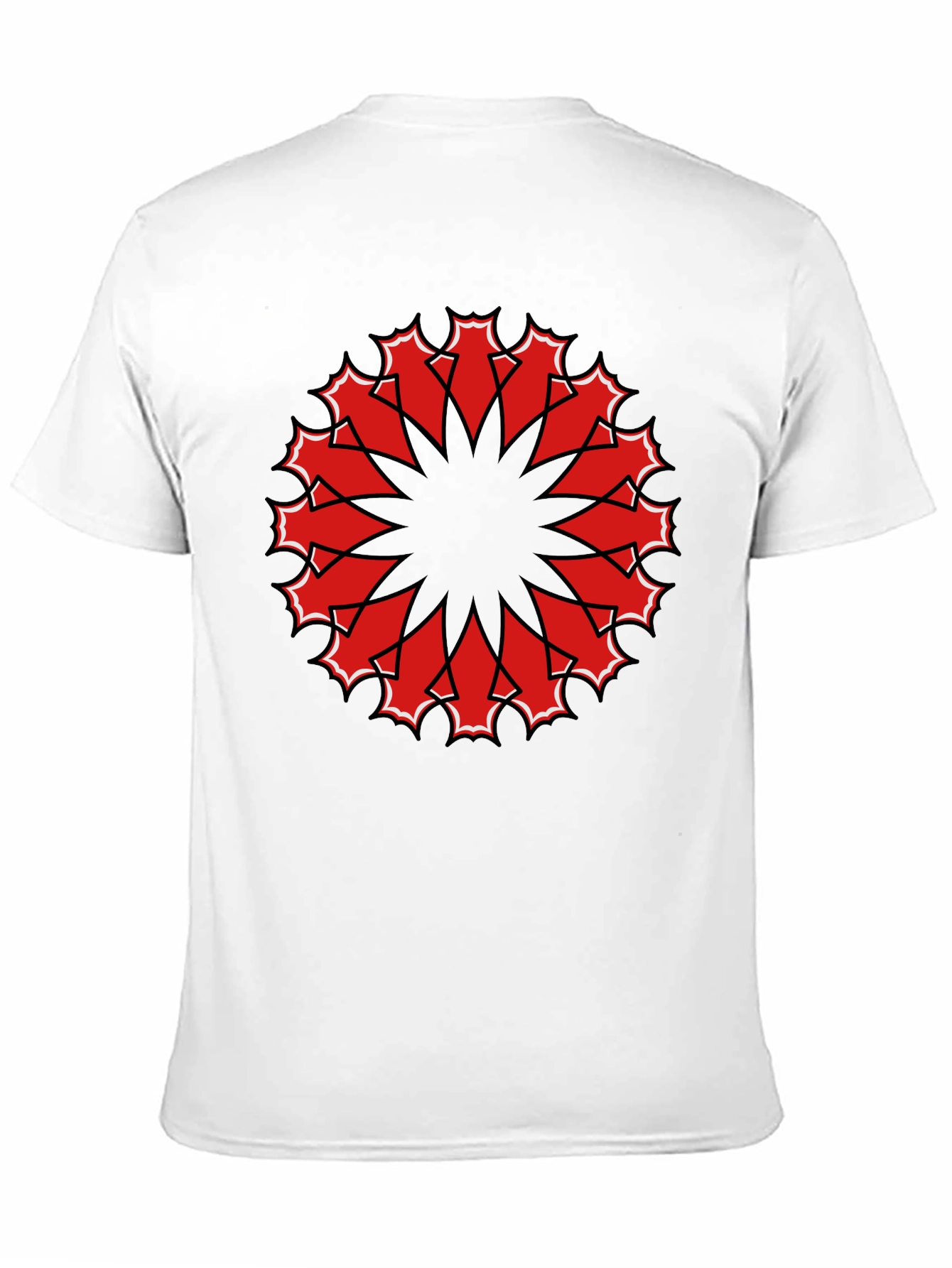 Black Tee with Red Geometric Mandala Design