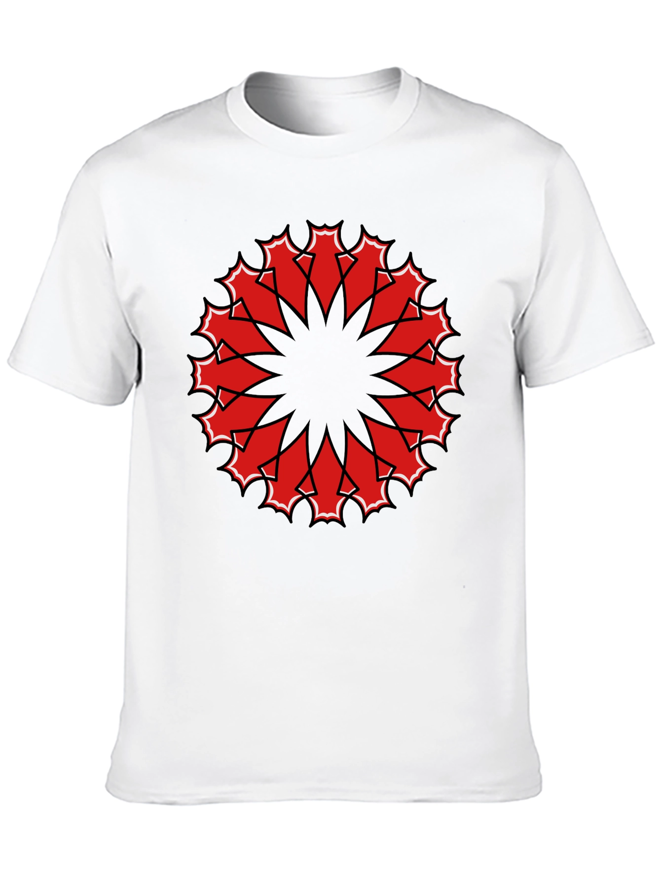 Black Tee with Red Geometric Mandala Design