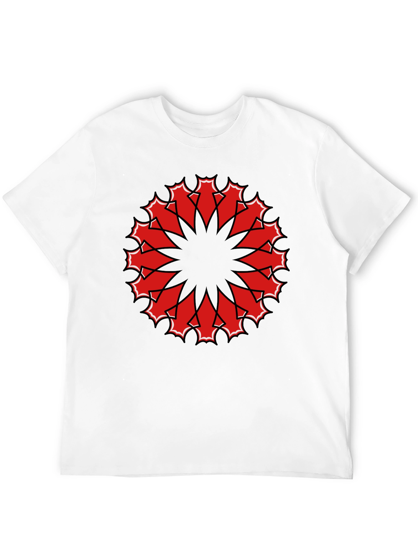 Black Tee with Red Geometric Mandala Design