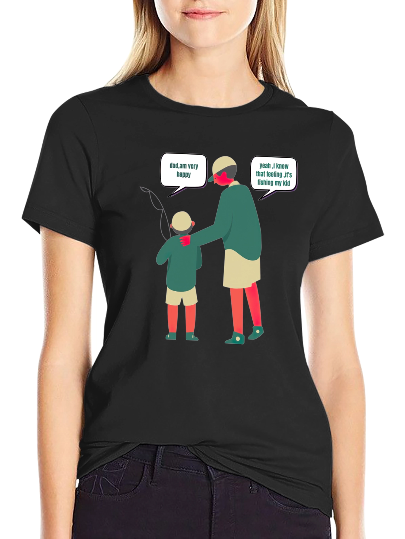 Dad Fishing With Kid Black T-Shirt