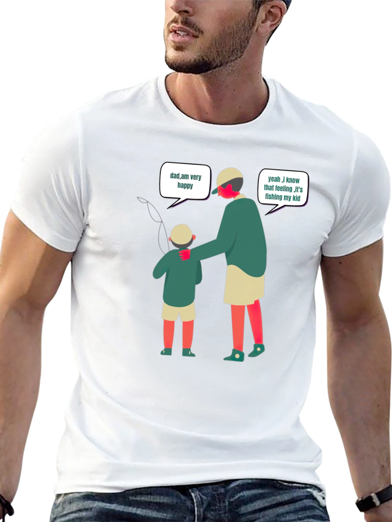 Dad Fishing With Kid Black T-Shirt