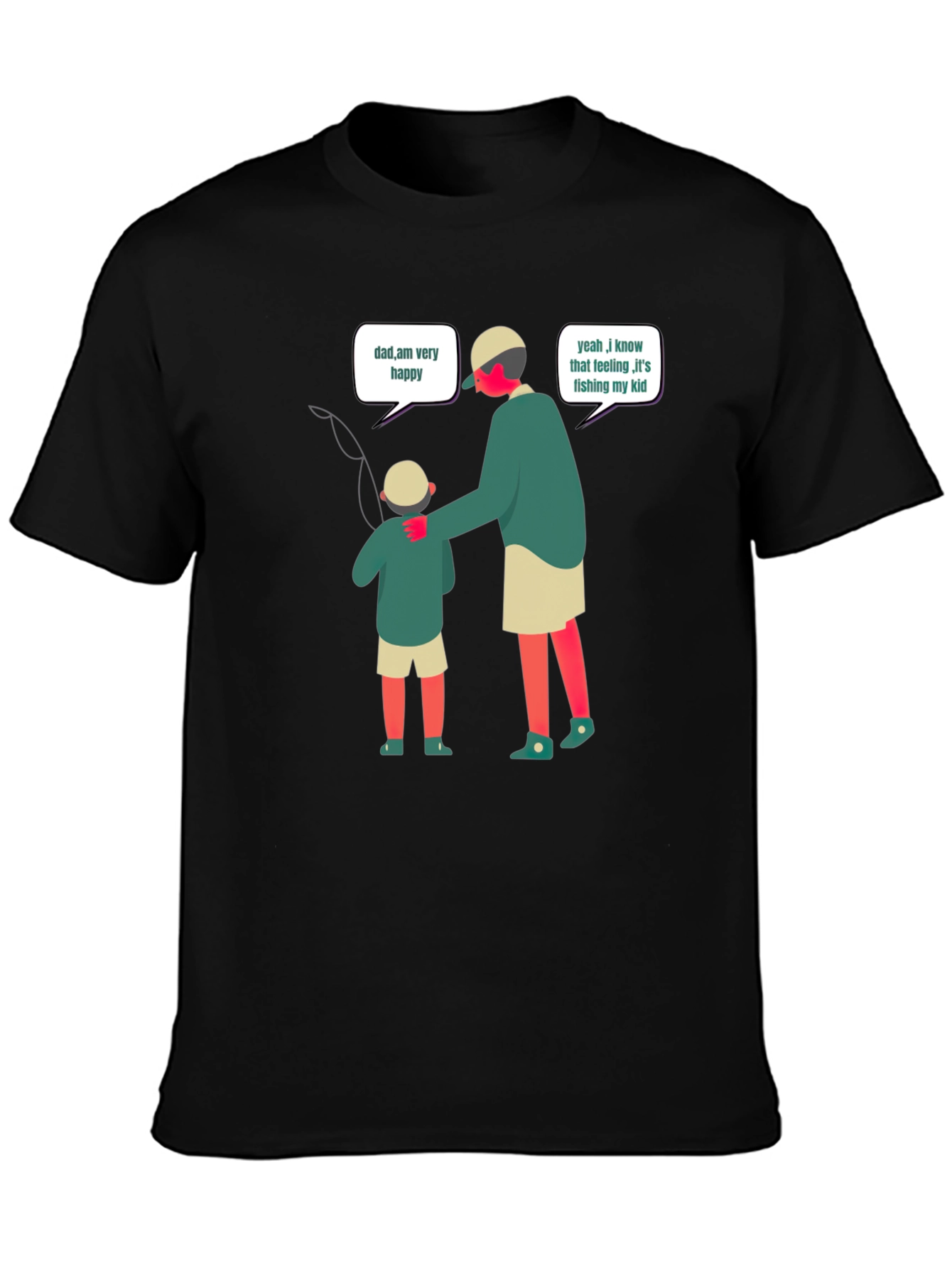 Dad Fishing With Kid Black T-Shirt