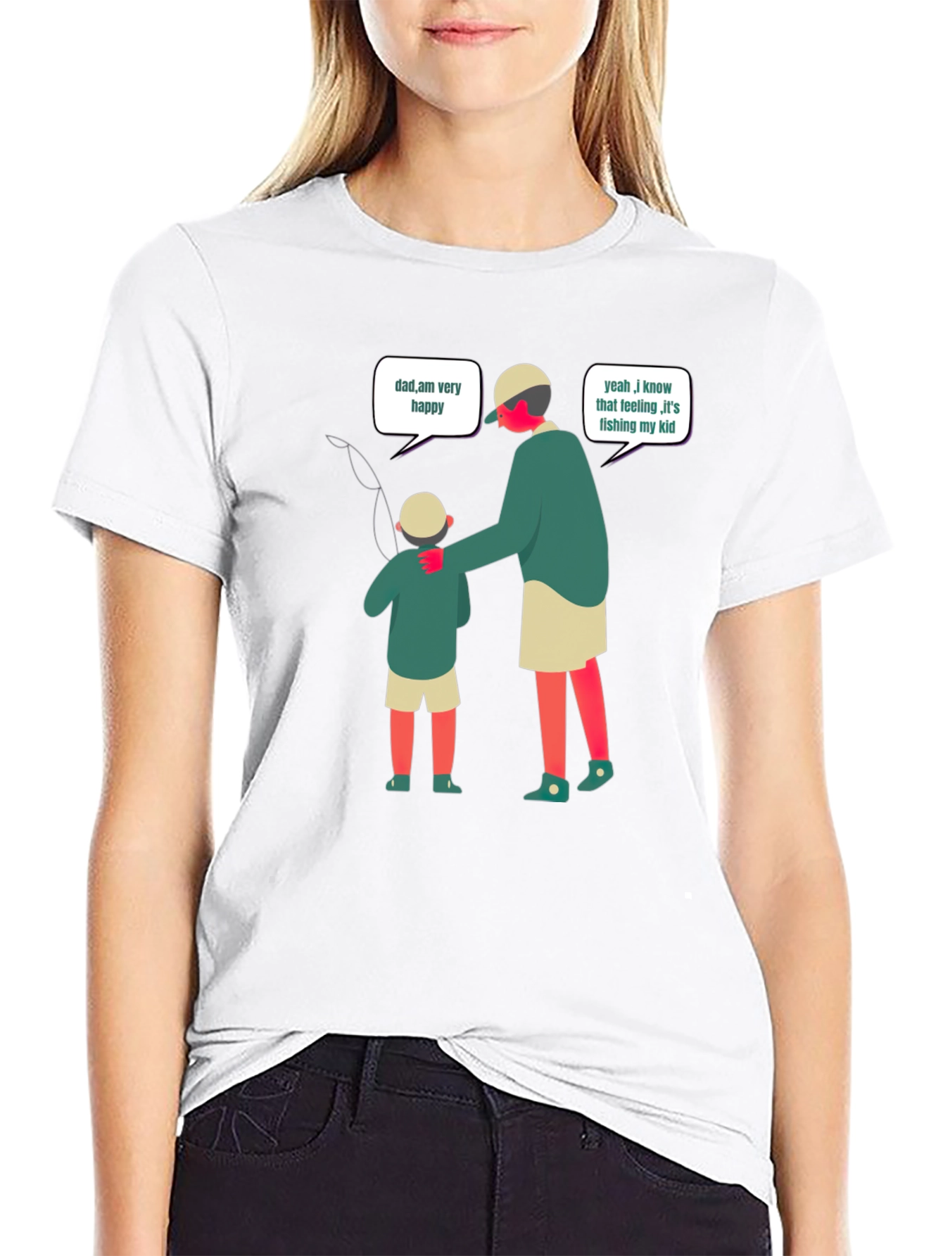 Dad Fishing With Kid Black T-Shirt