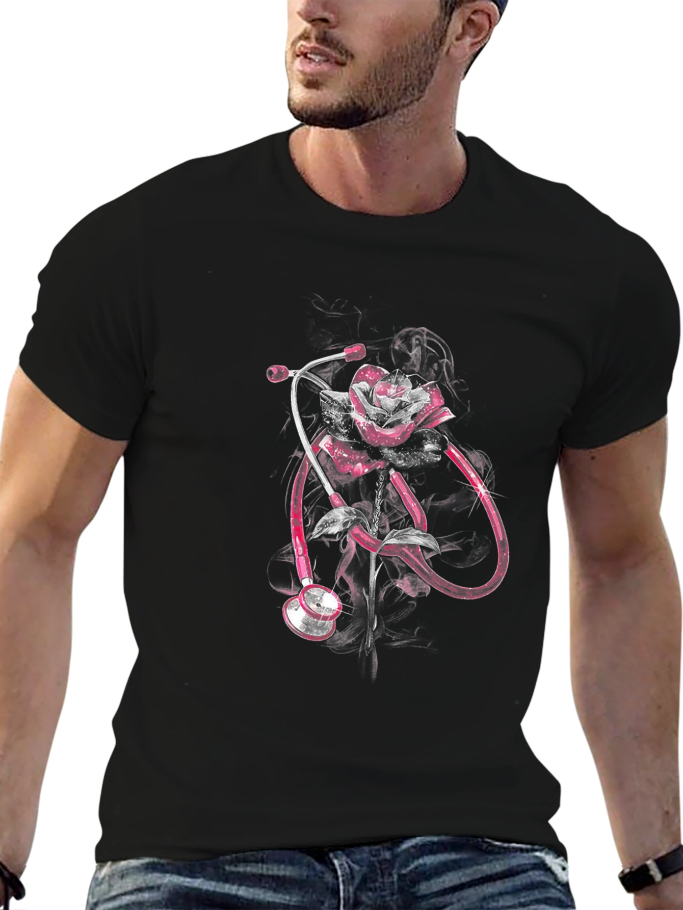 Rose Stethoscope Graphic Tee - Medical Professional Apparel