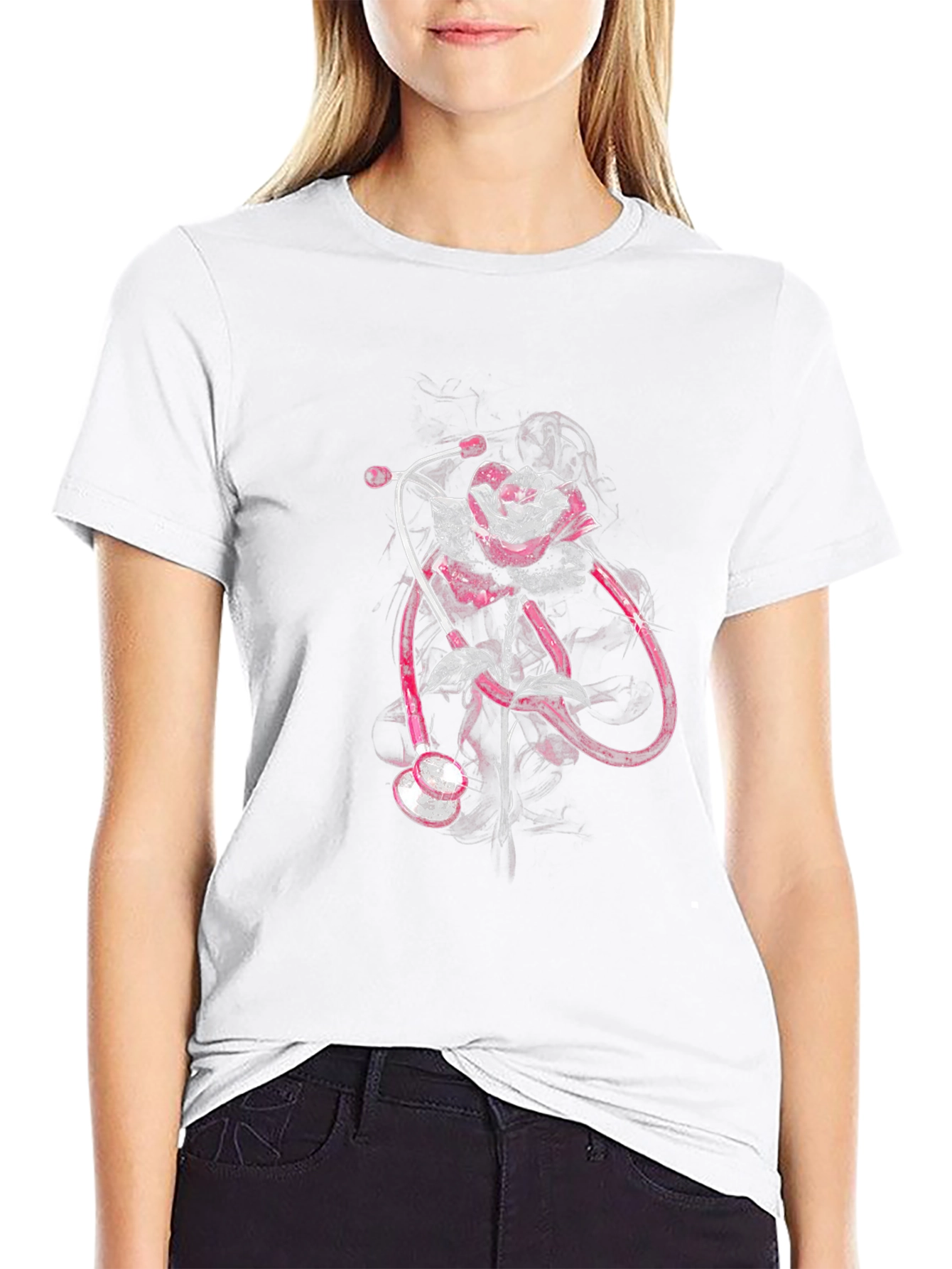 Rose Stethoscope Graphic Tee - Medical Professional Apparel