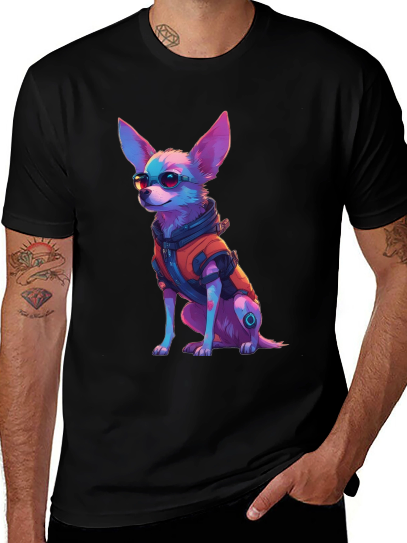 Cool Cyberpunk Chihuahua Graphic Tee
