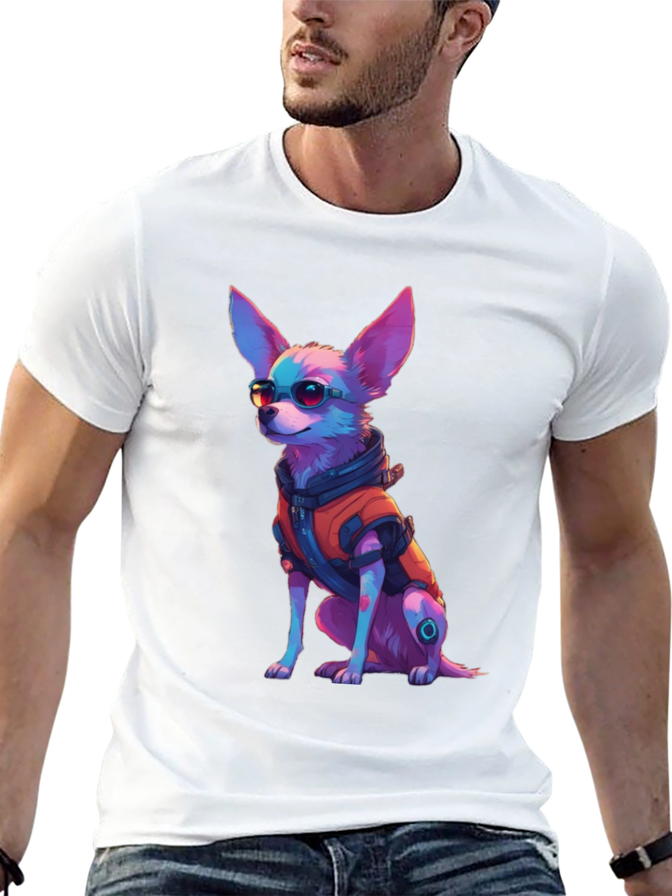 Cool Cyberpunk Chihuahua Graphic Tee