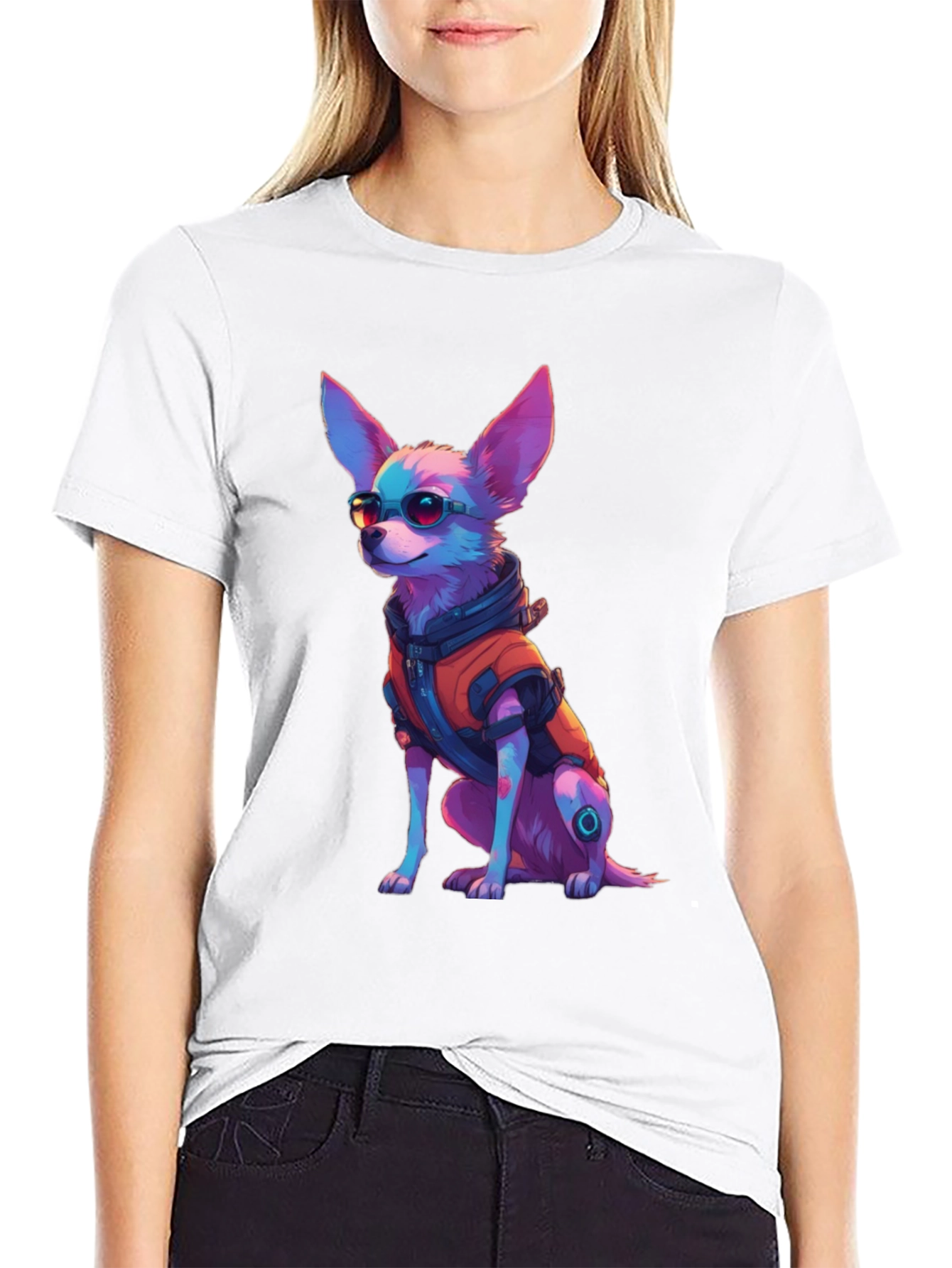 Cool Cyberpunk Chihuahua Graphic Tee