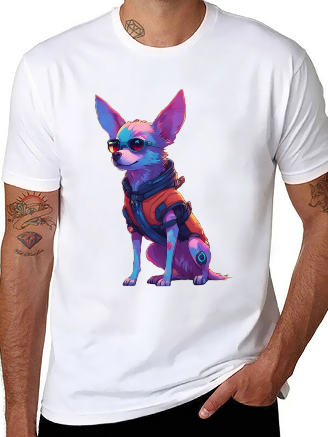 Cool Cyberpunk Chihuahua Graphic Tee
