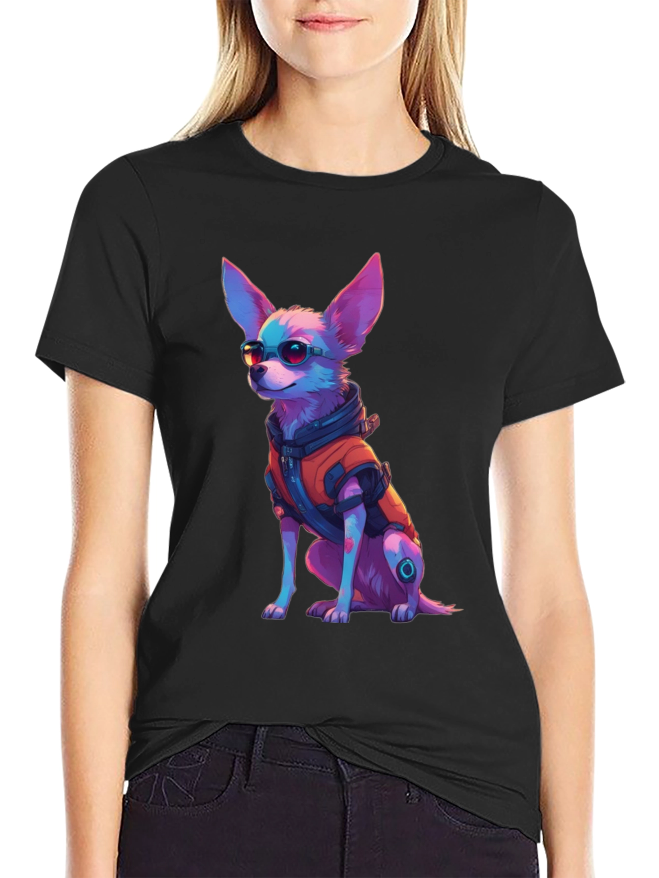 Cool Cyberpunk Chihuahua Graphic Tee