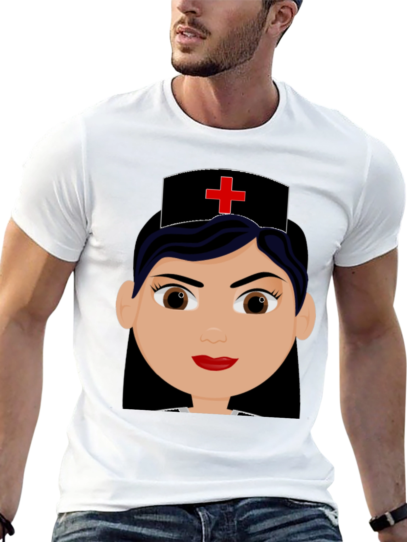 Nurse Cartoon Graphic Black Tee