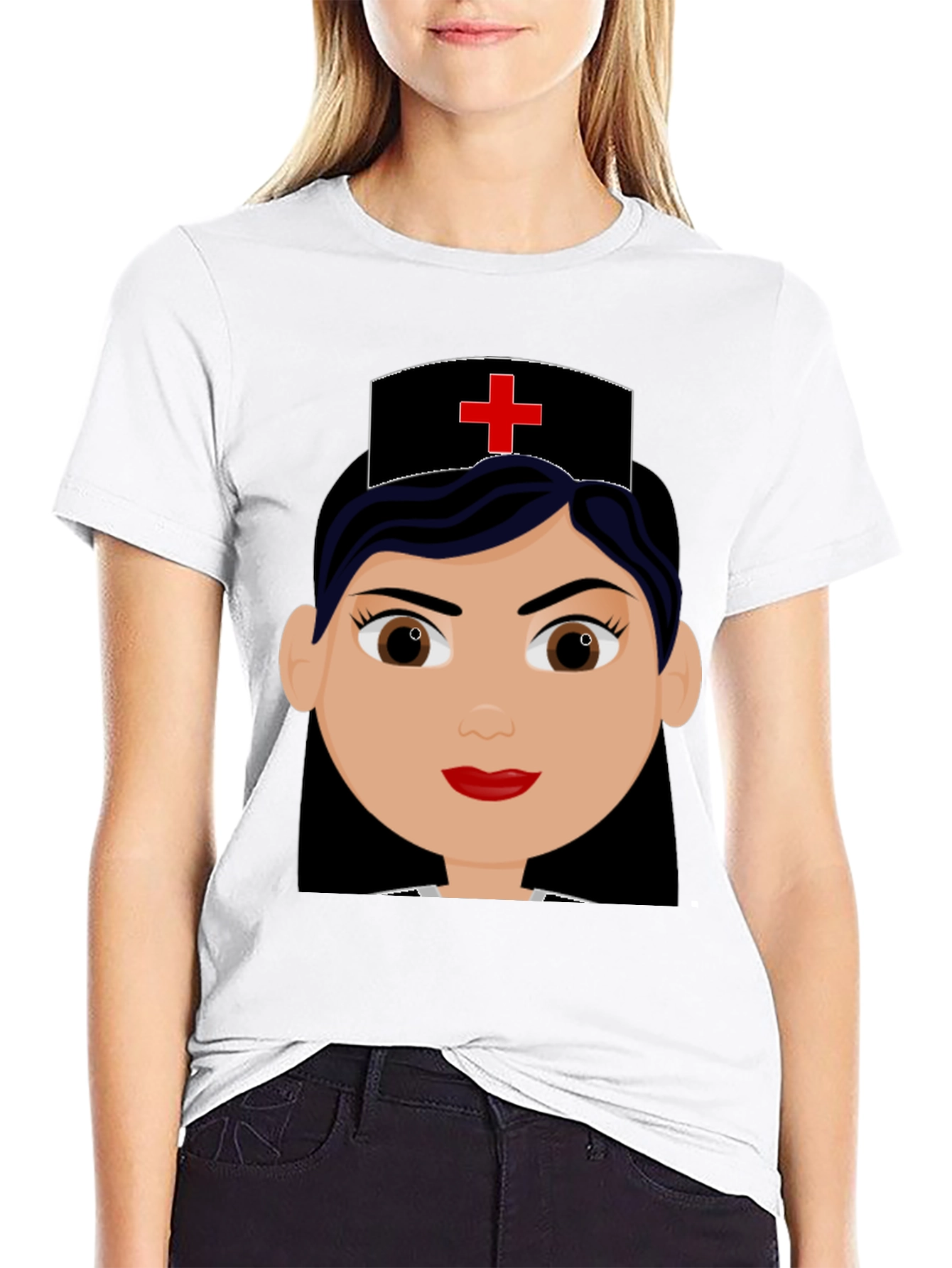 Nurse Cartoon Graphic Black Tee