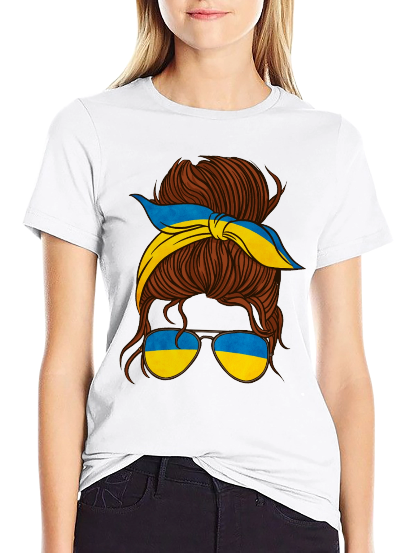 Ukraine Messy Bun T-Shirt - Support Ukraine!