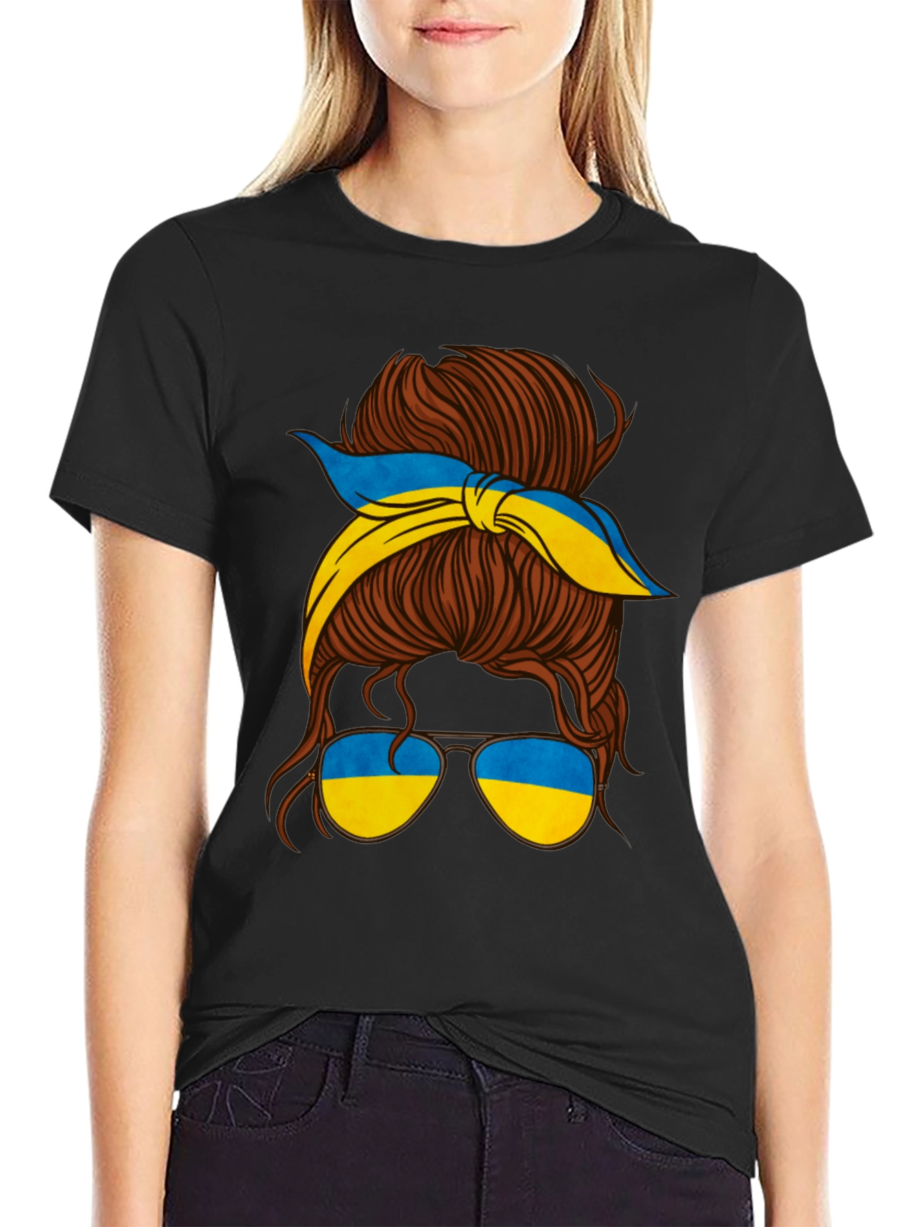 Ukraine Messy Bun T-Shirt - Support Ukraine!