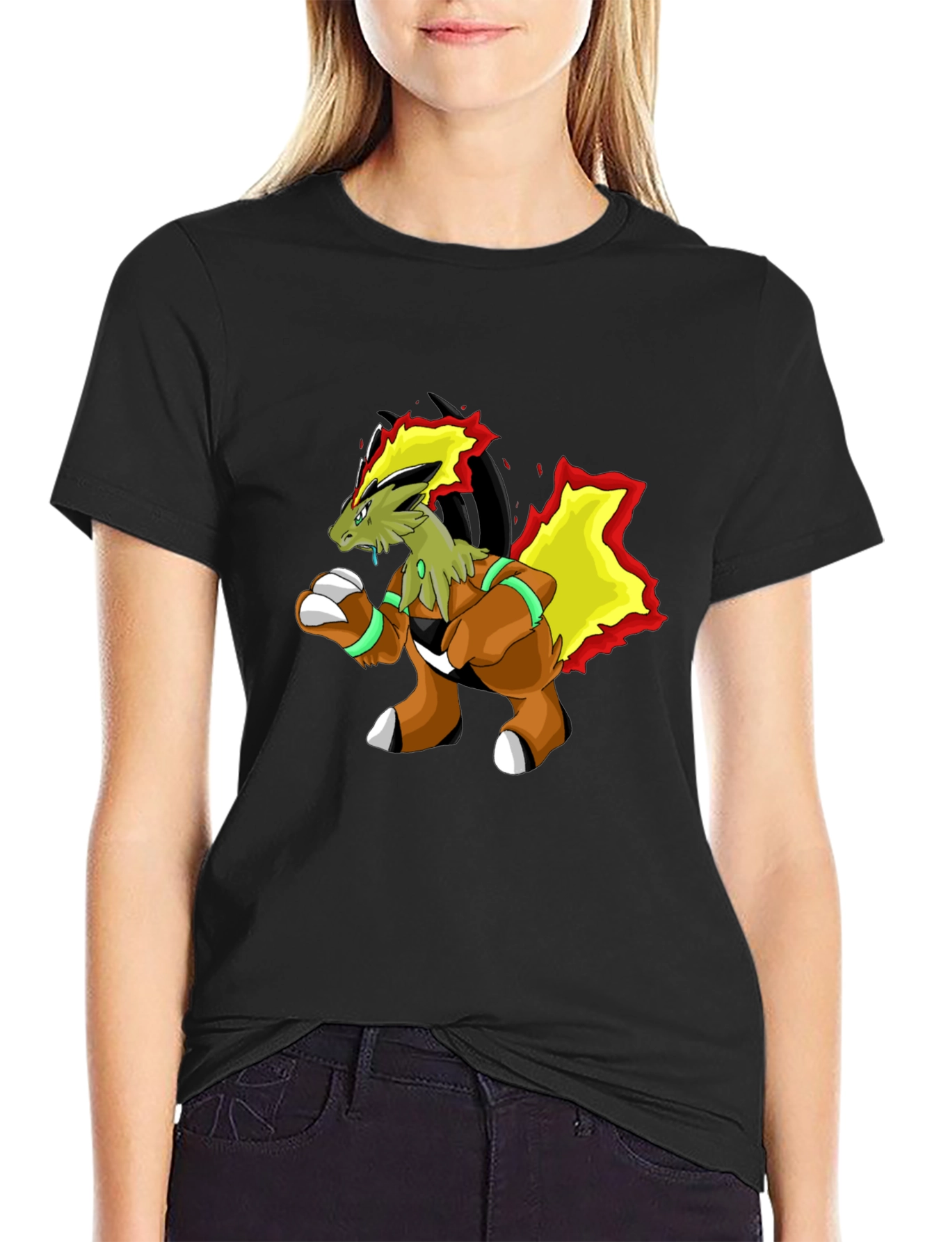 Unique Cartoon Dragon Graphic Black T-Shirt