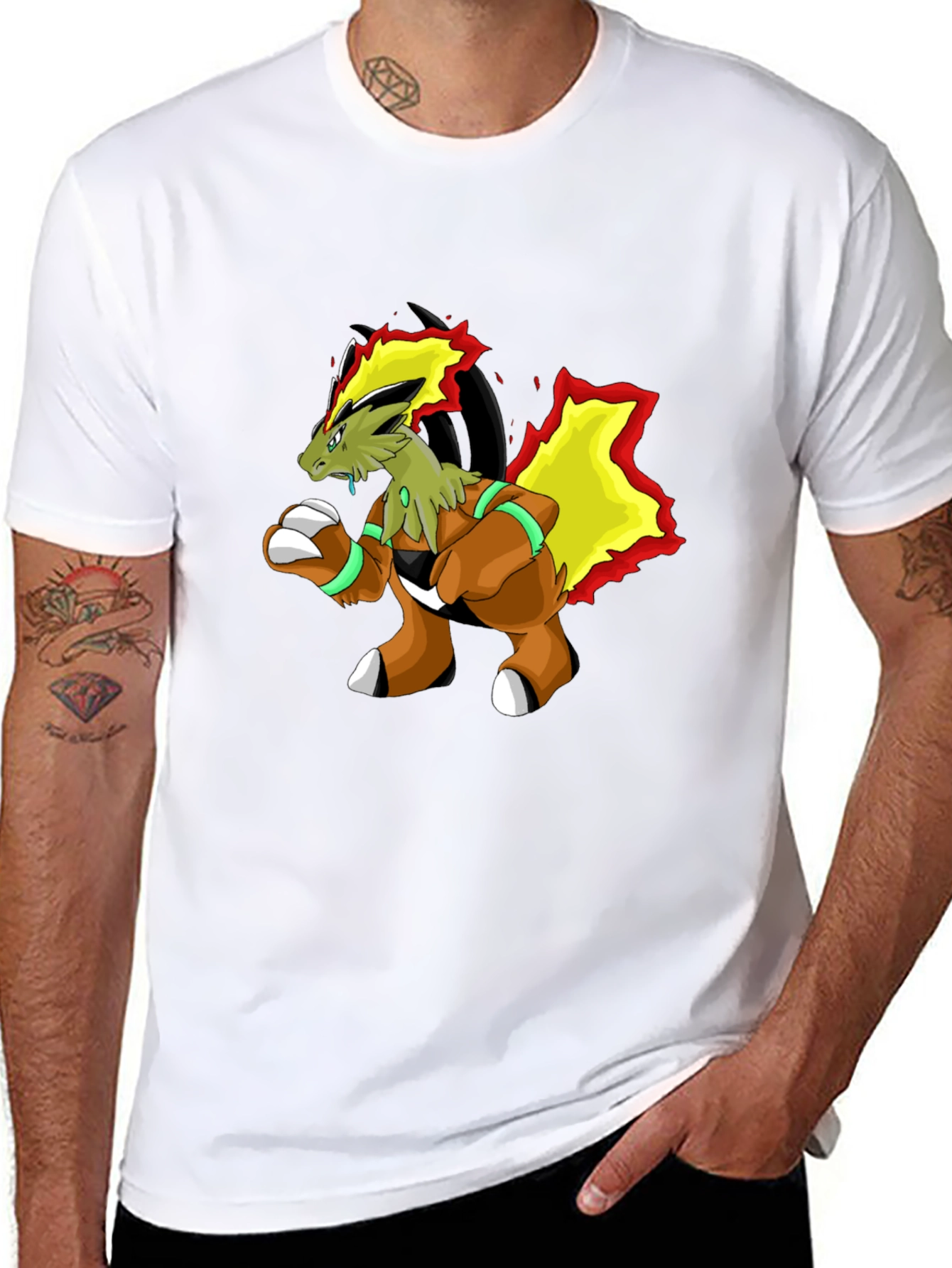 Unique Cartoon Dragon Graphic Black T-Shirt