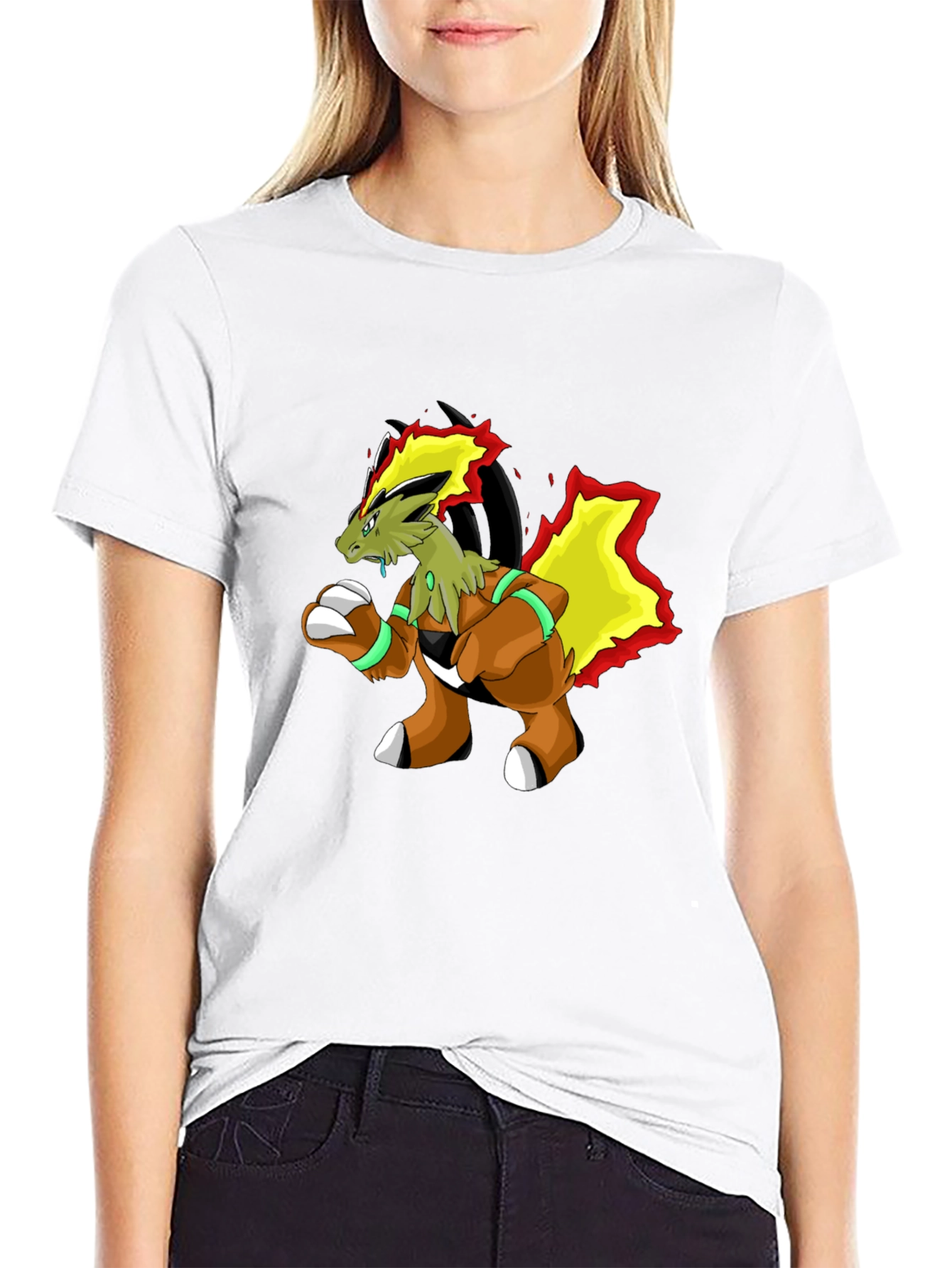 Unique Cartoon Dragon Graphic Black T-Shirt