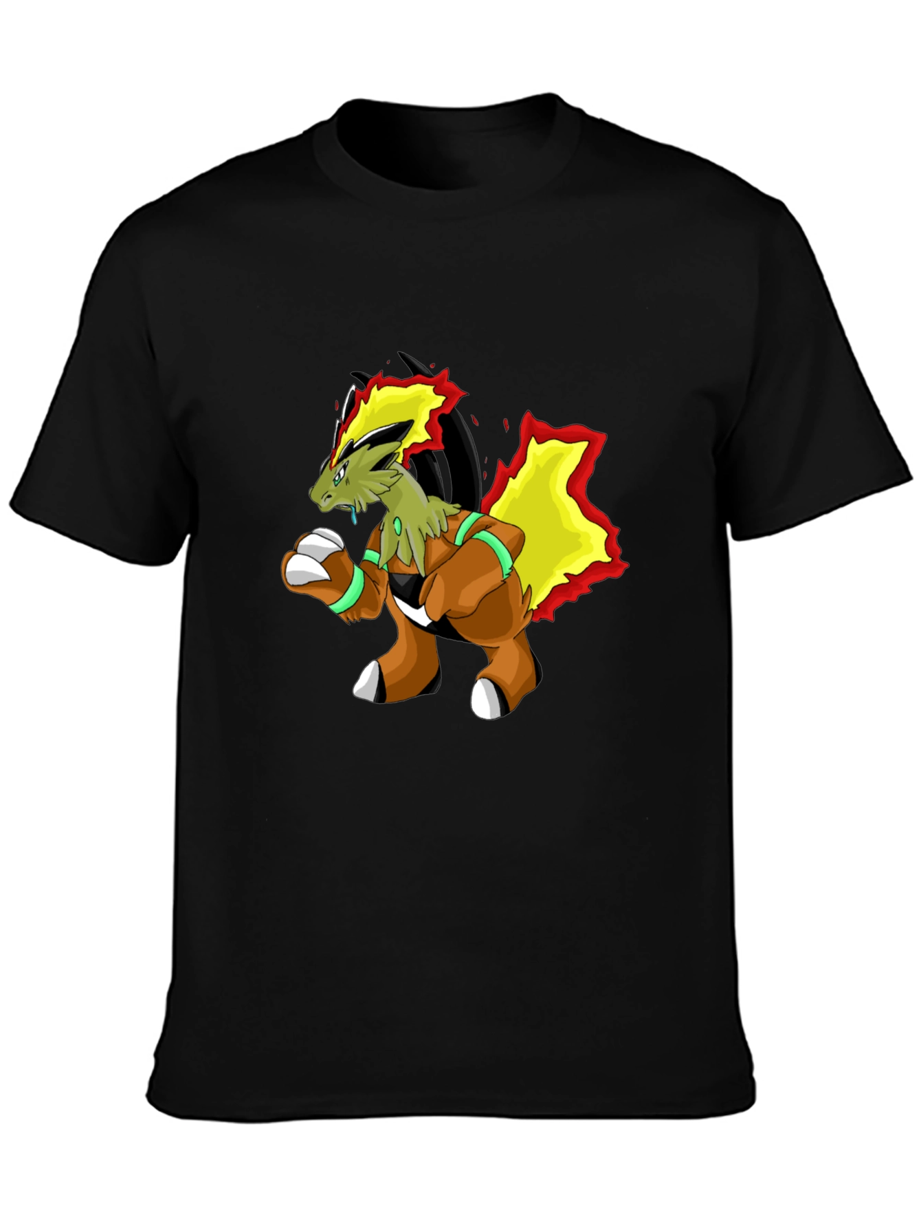 Unique Cartoon Dragon Graphic Black T-Shirt