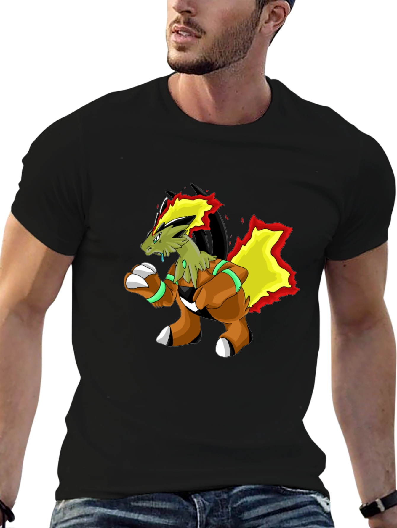 Unique Cartoon Dragon Graphic Black T-Shirt