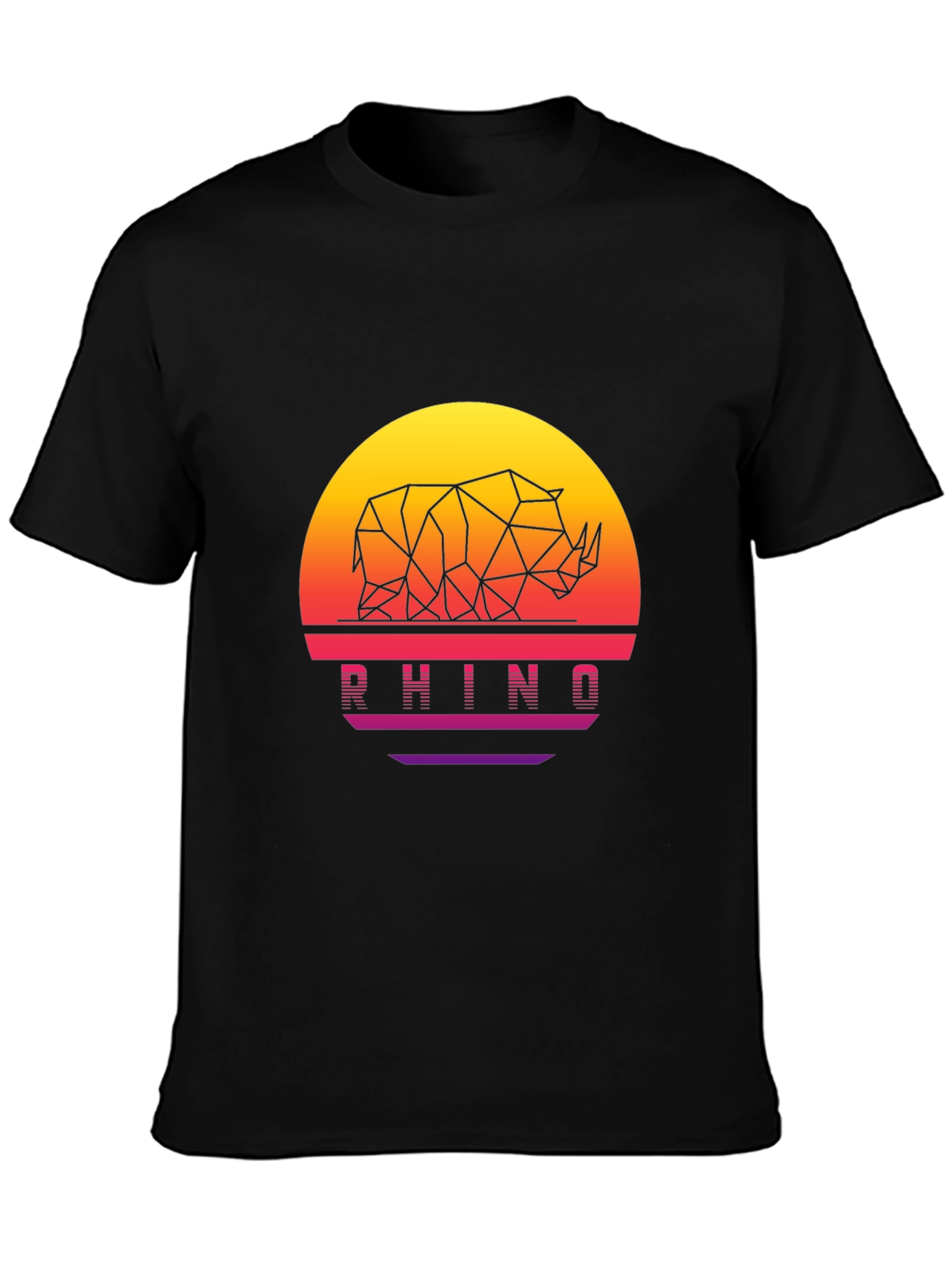 Geometric Rhino Sunset Black T-Shirt
