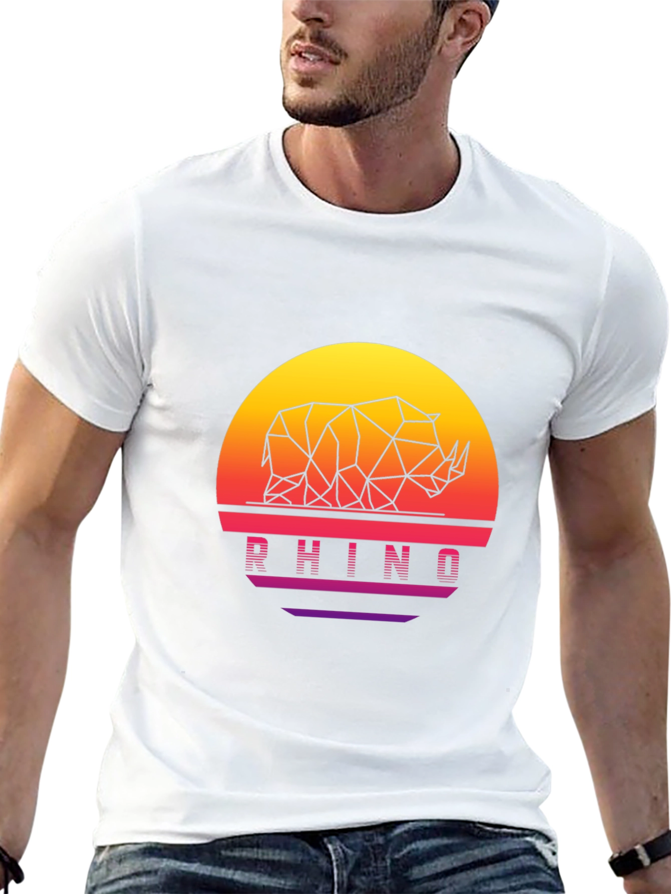 Geometric Rhino Sunset Black T-Shirt