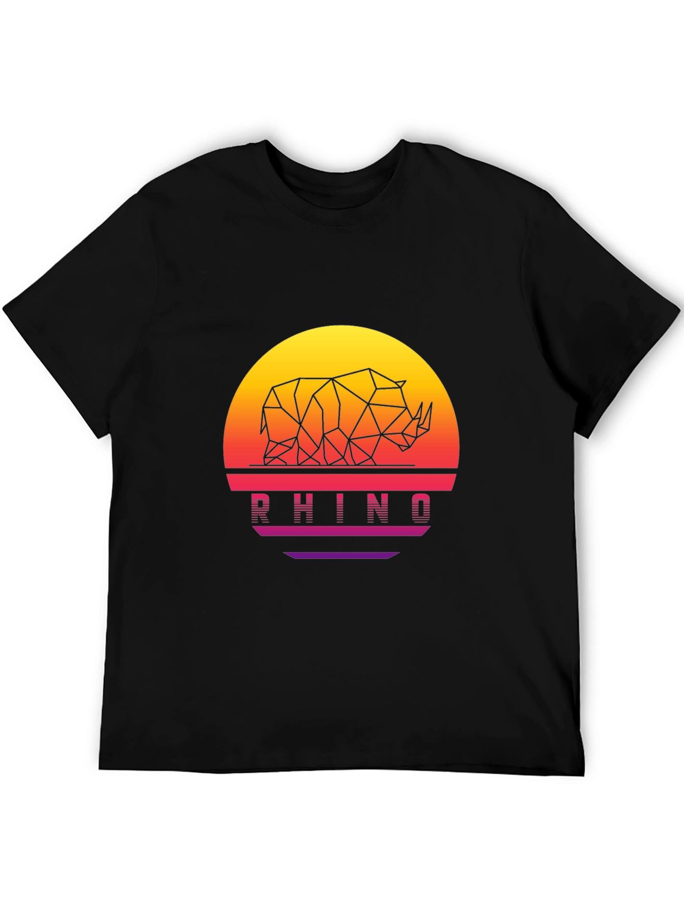 Geometric Rhino Sunset Black T-Shirt