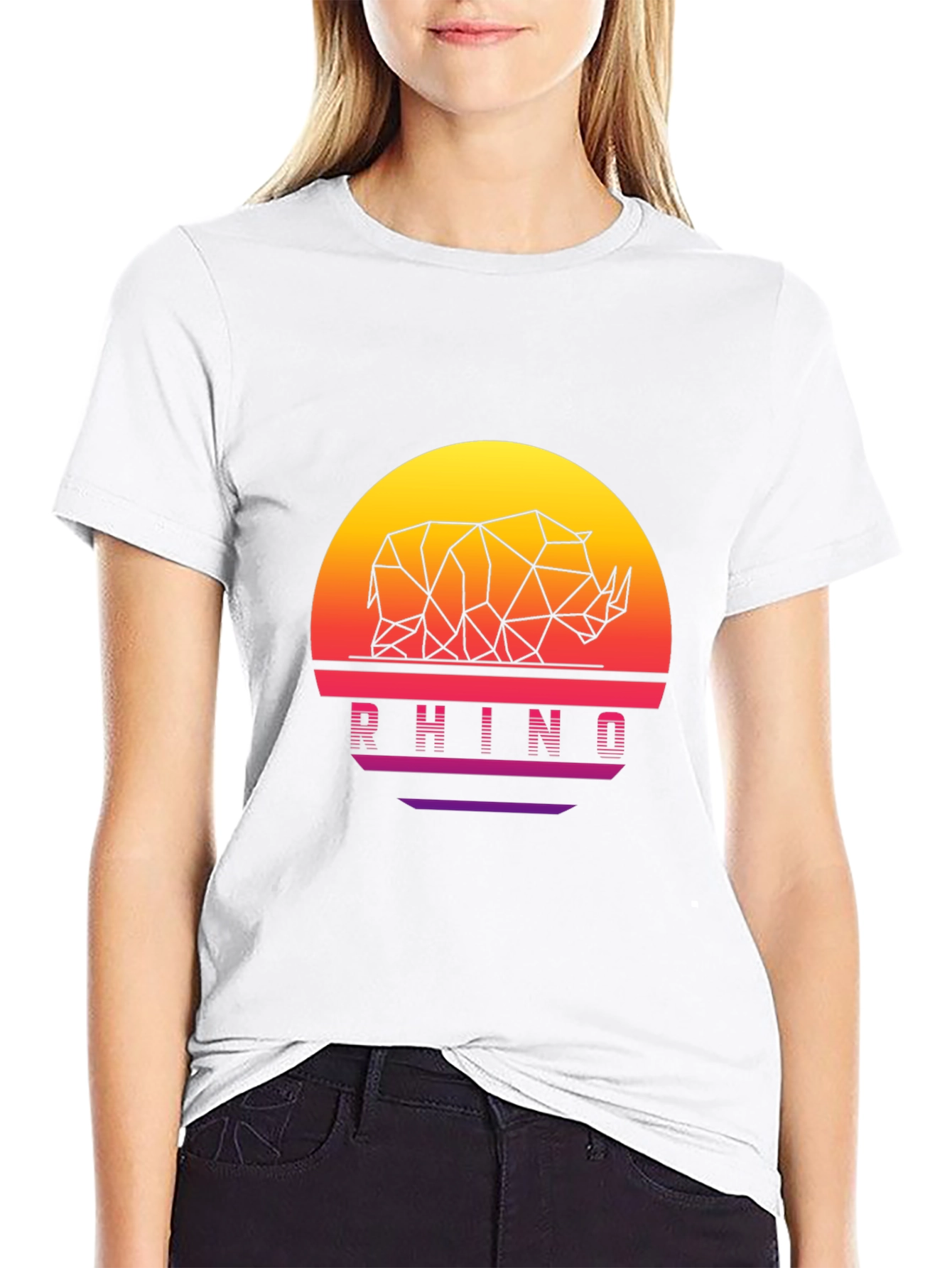 Geometric Rhino Sunset Black T-Shirt