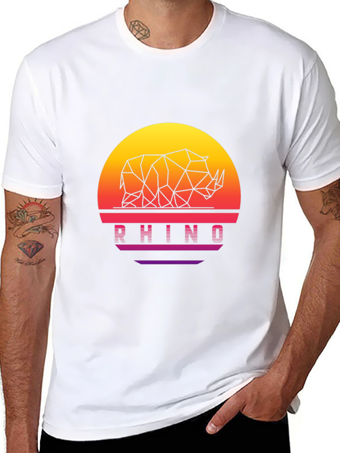 Geometric Rhino Sunset Black T-Shirt