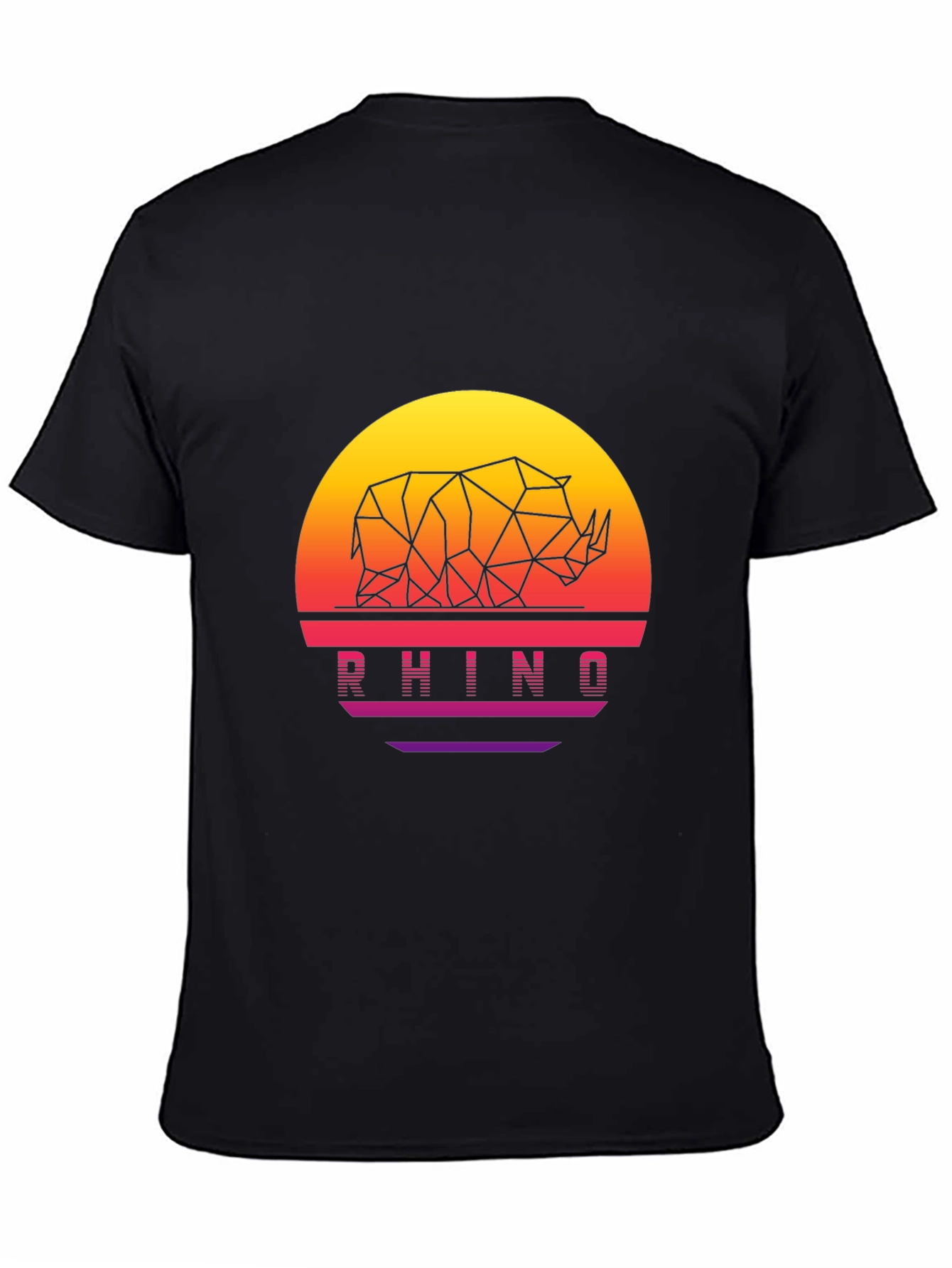 Geometric Rhino Sunset Black T-Shirt