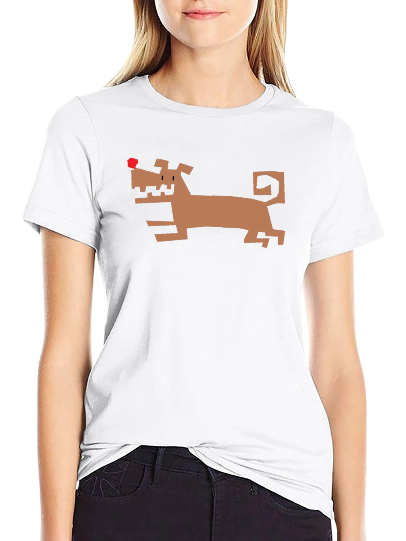 Geometric Dog Graphic Tee - Black Cotton Shirt