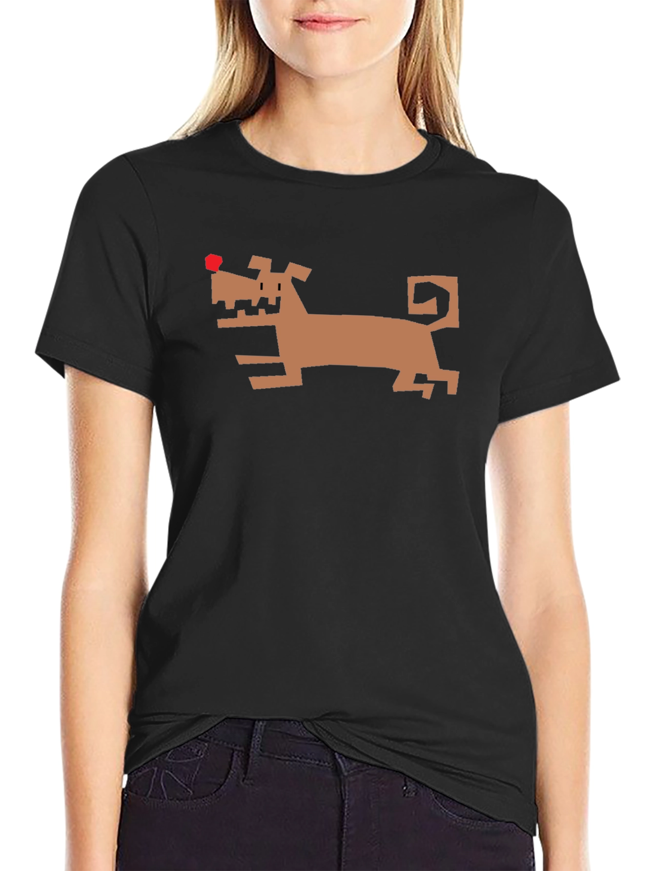 Geometric Dog Graphic Tee - Black Cotton Shirt