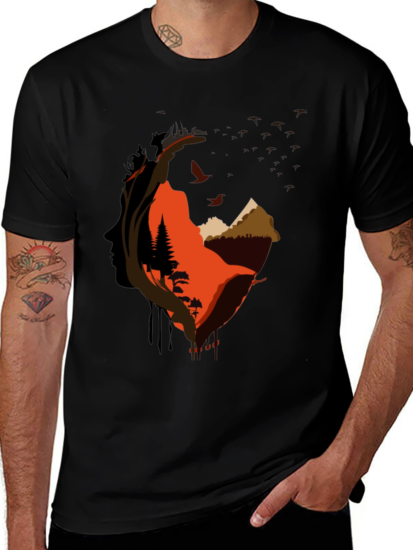 Nature Silhouette Graphic Tee - Black