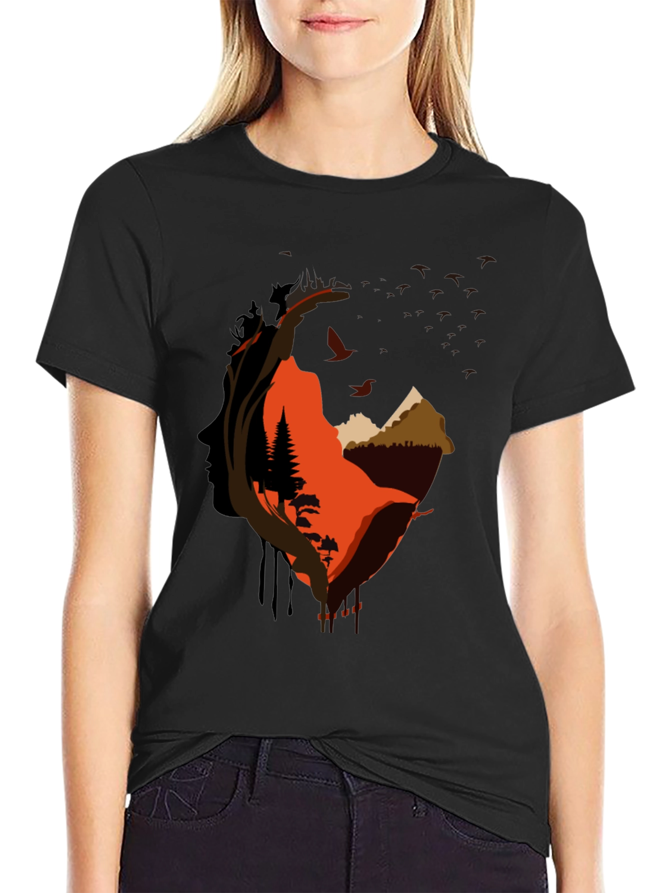 Nature Silhouette Graphic Tee - Black