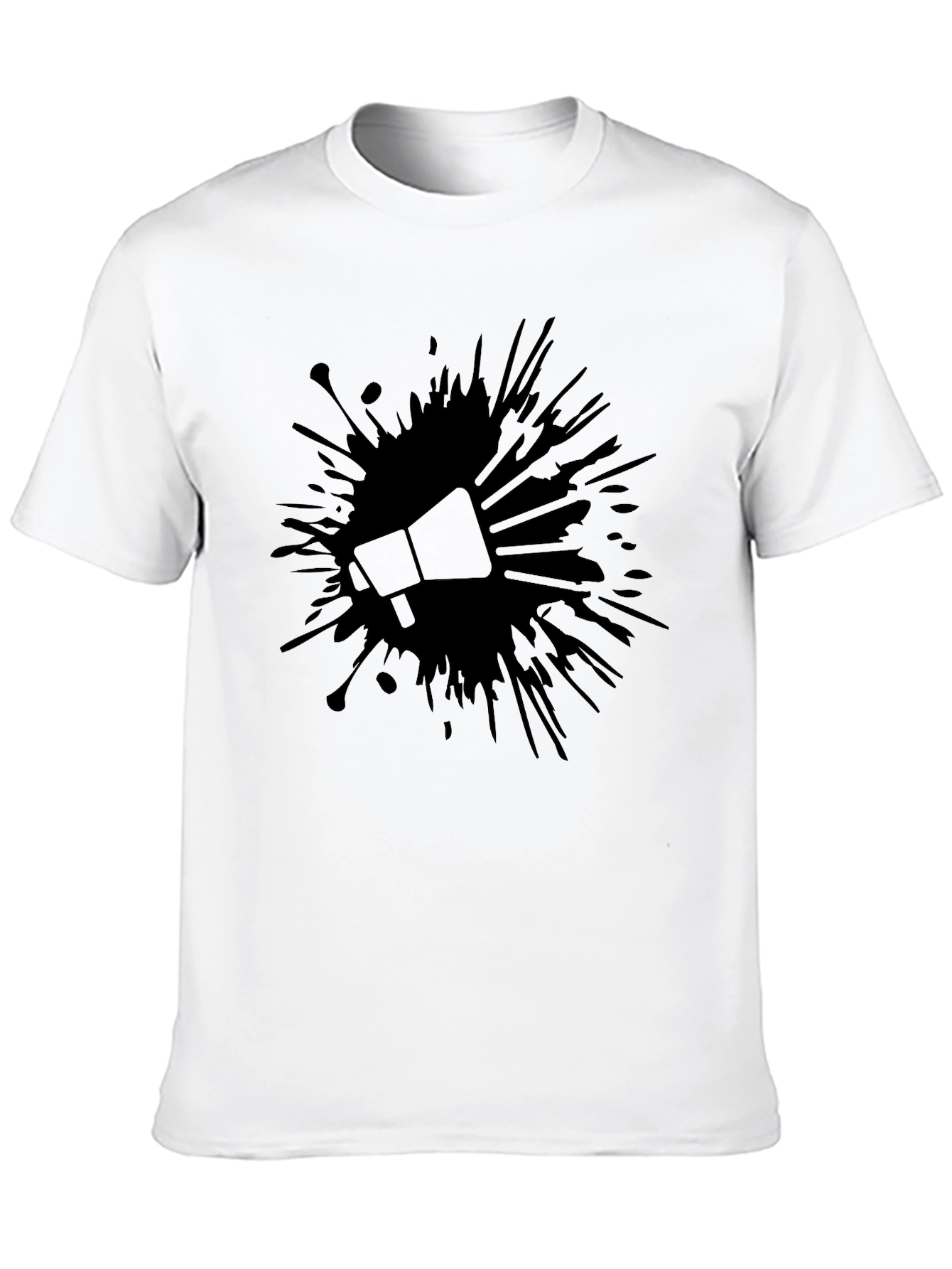 Bold Black Tee: Megaphone Splash Design