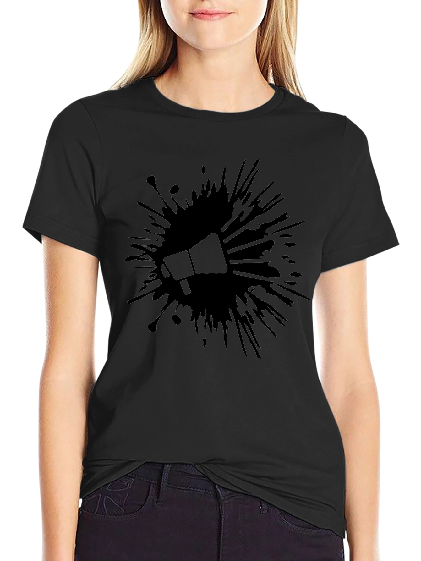 Bold Black Tee: Megaphone Splash Design