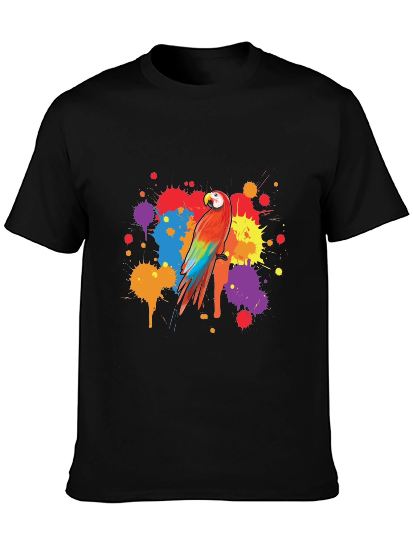 Vibrant Parrot Graphic Tee - Stylish Mens Black T-Shirt