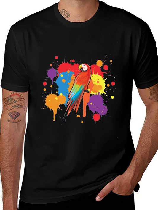 Vibrant Parrot Graphic Tee - Stylish Mens Black T-Shirt
