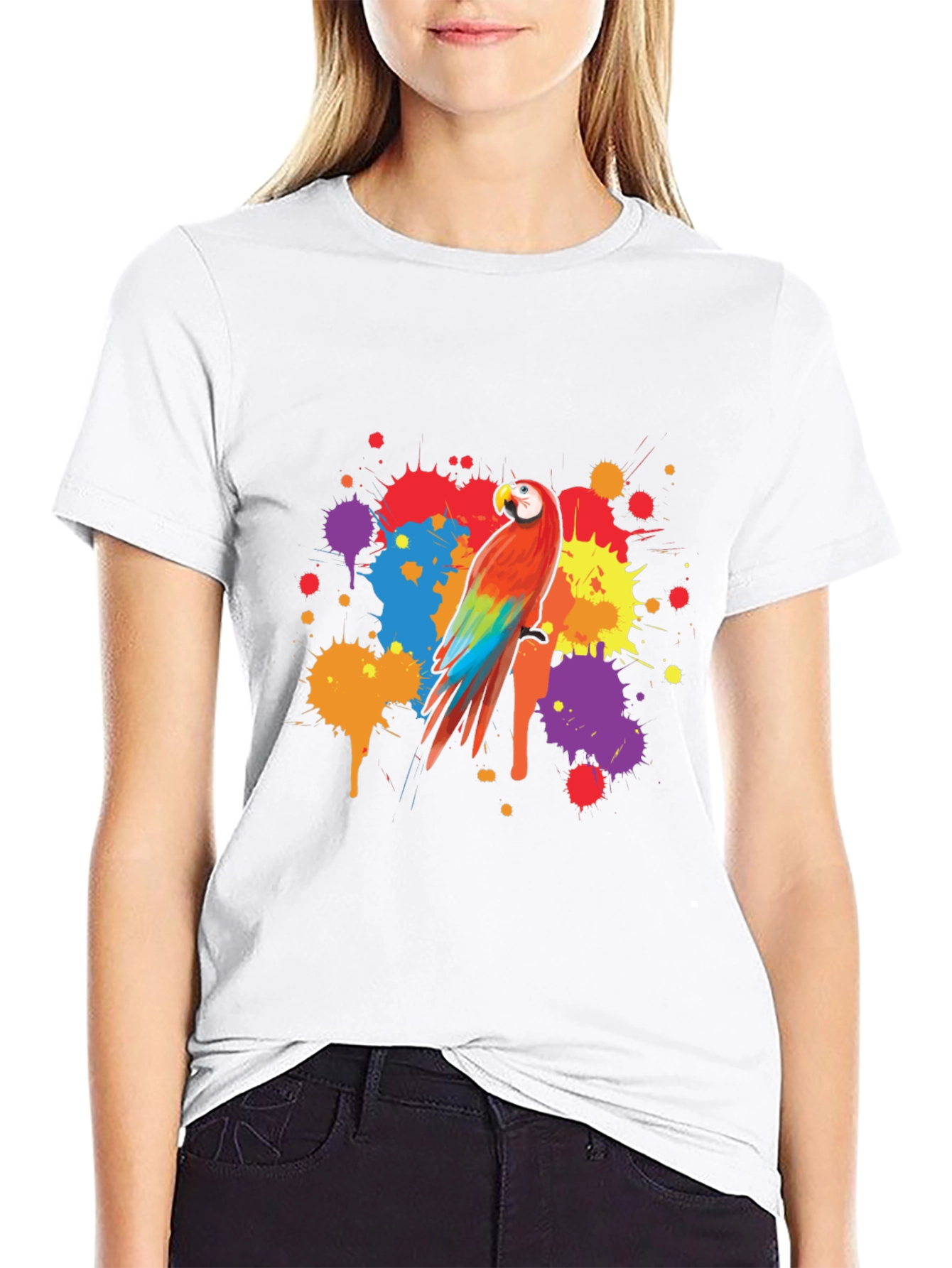 Vibrant Parrot Graphic Tee - Stylish Mens Black T-Shirt