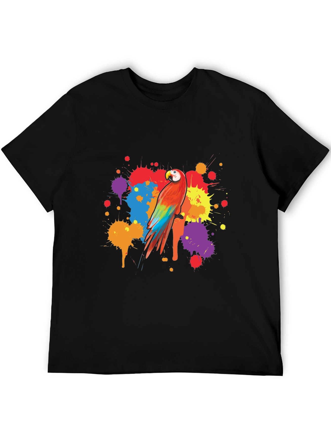 Vibrant Parrot Graphic Tee - Stylish Mens Black T-Shirt