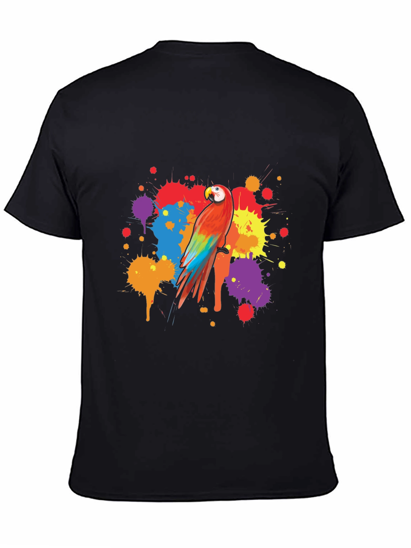 Vibrant Parrot Graphic Tee - Stylish Mens Black T-Shirt